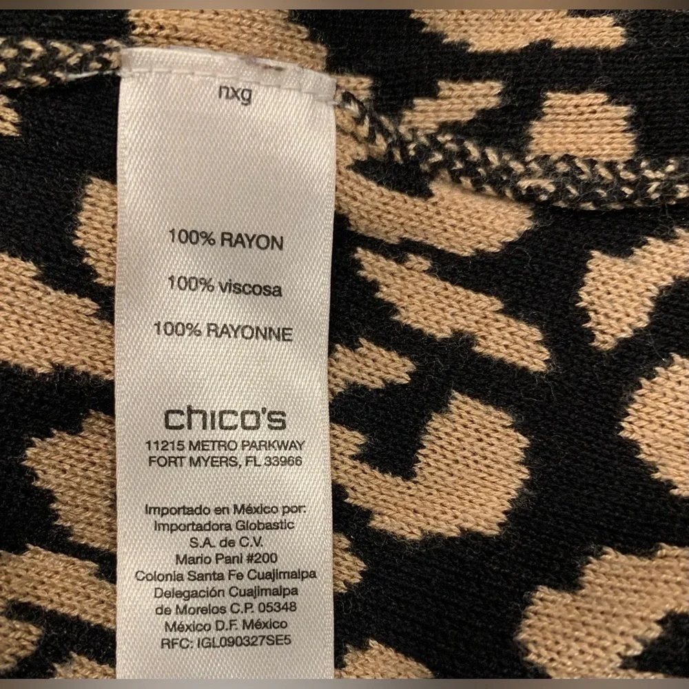Chico’s Women’s Leopard Print Pullover Sweater, Tan/Black, 1/4 Zip Back; Size 3